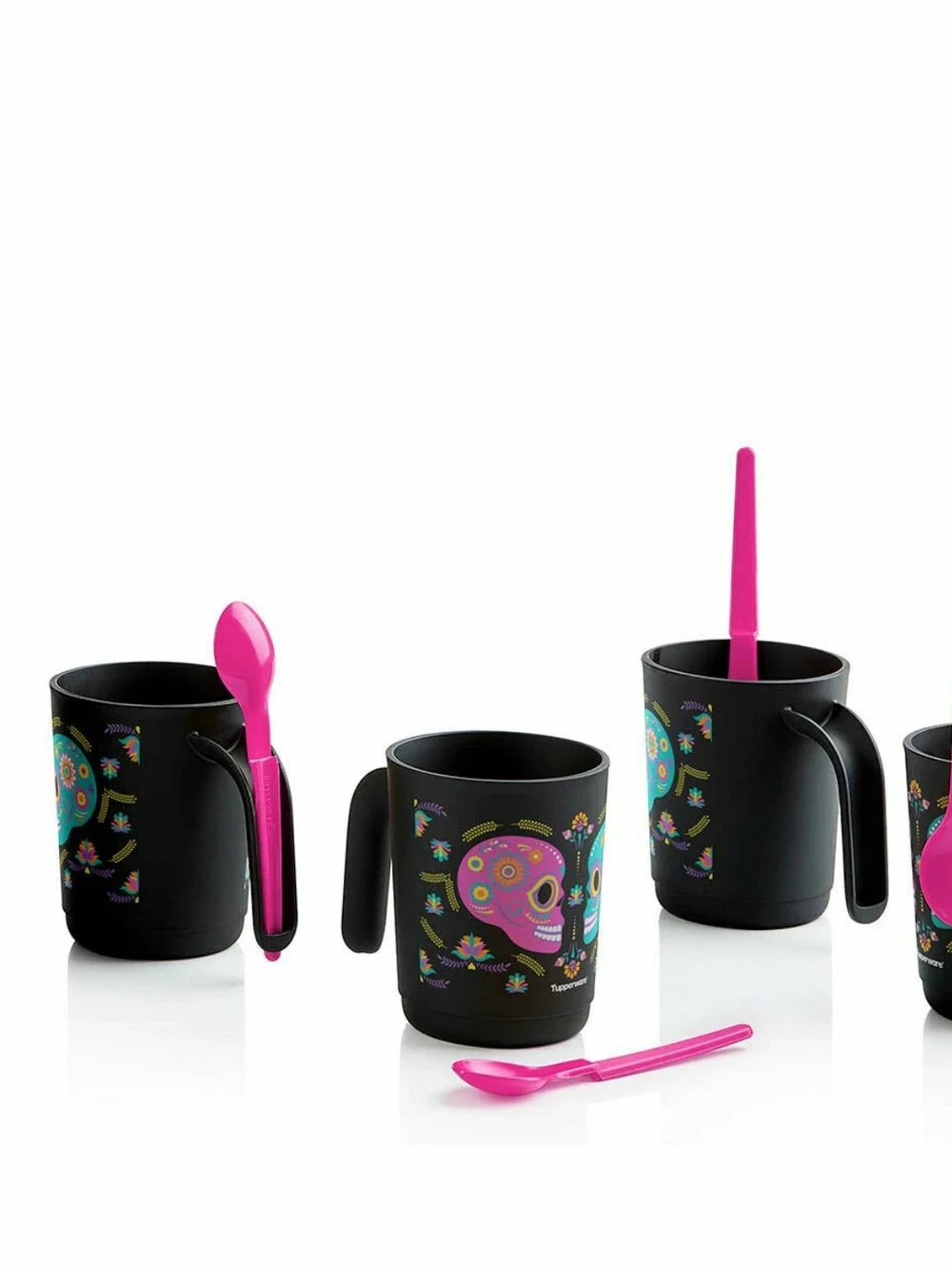Tupperware Candy Bucket with Pink Lid And Orange Handle With Cups And Spoons